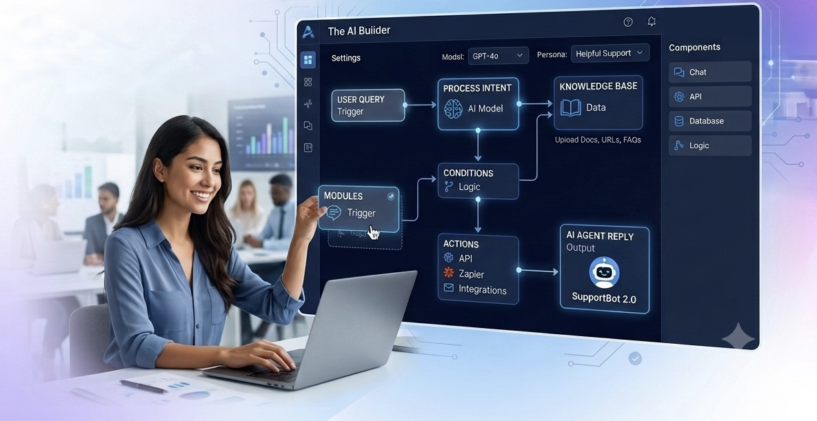 The Ivorycom agent builder showing an agent's instructions, permitted skills and channels