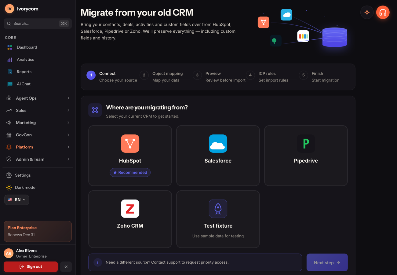 CRM migration in Ivorycom