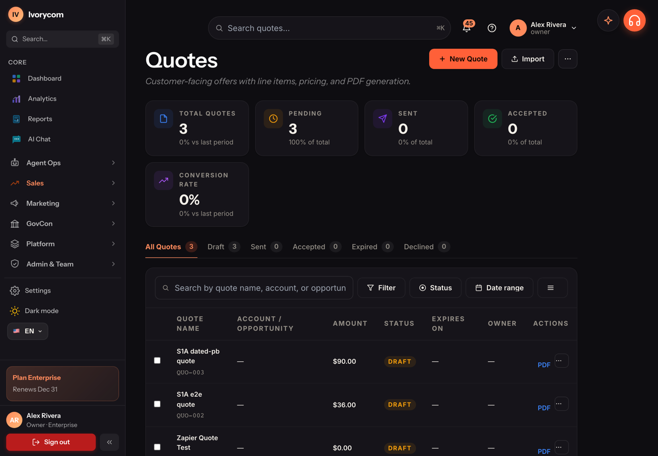 Quotes & CPQ in Ivorycom