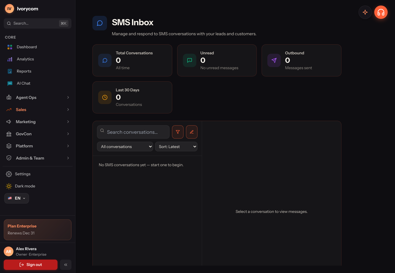 SMS inbox in Ivorycom