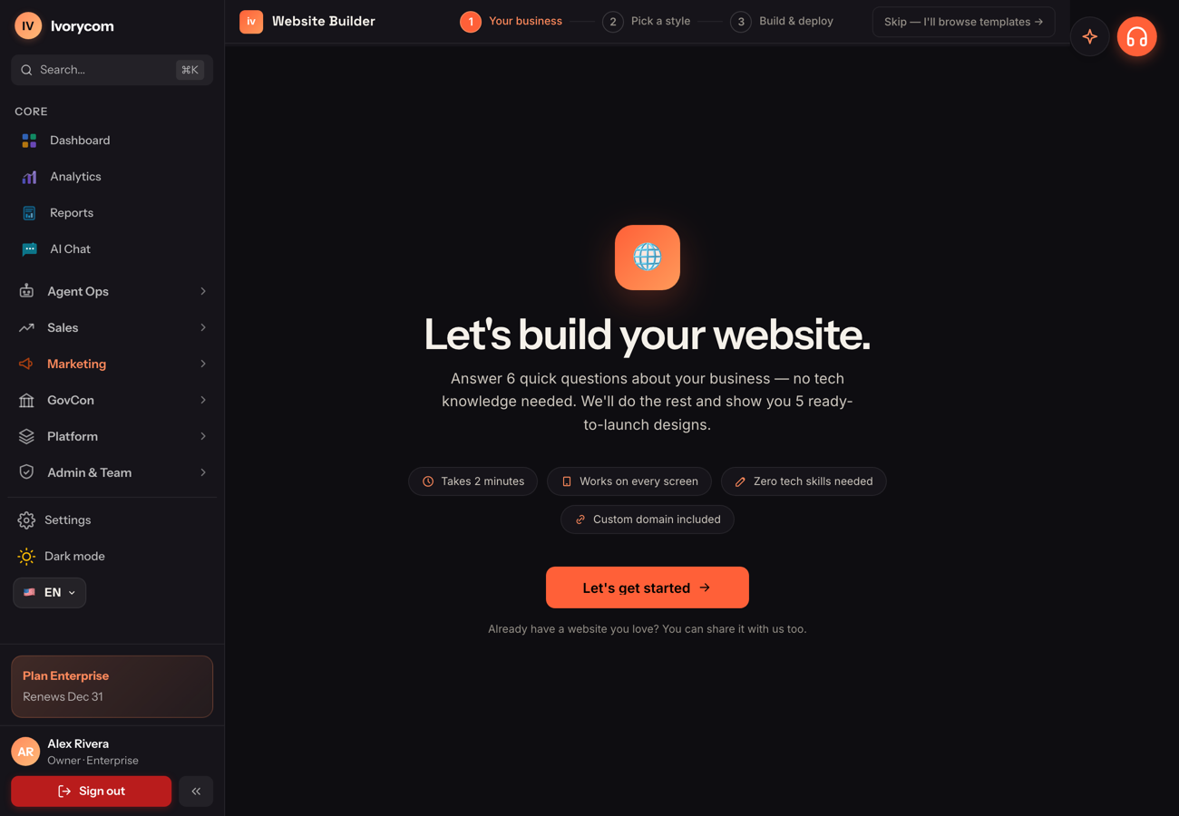 Website builder in Ivorycom